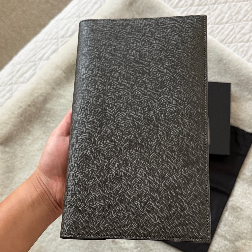 Saint Laurent Dark Gray Envelope Clutch with Gold Logo - Picture 3 of 4